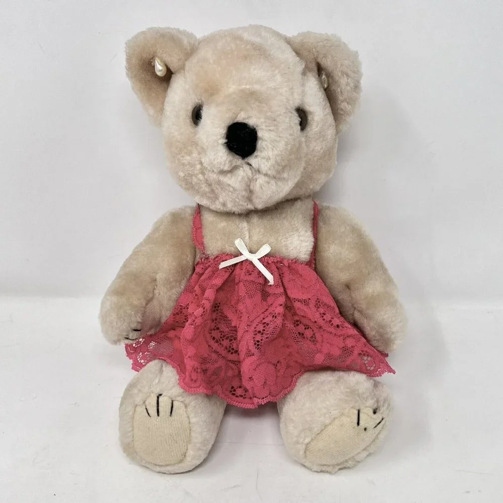 Teddy Bear in Red Lingerie‎ Undies Pearl Earrings Jointed Vintage? Unbranded 10